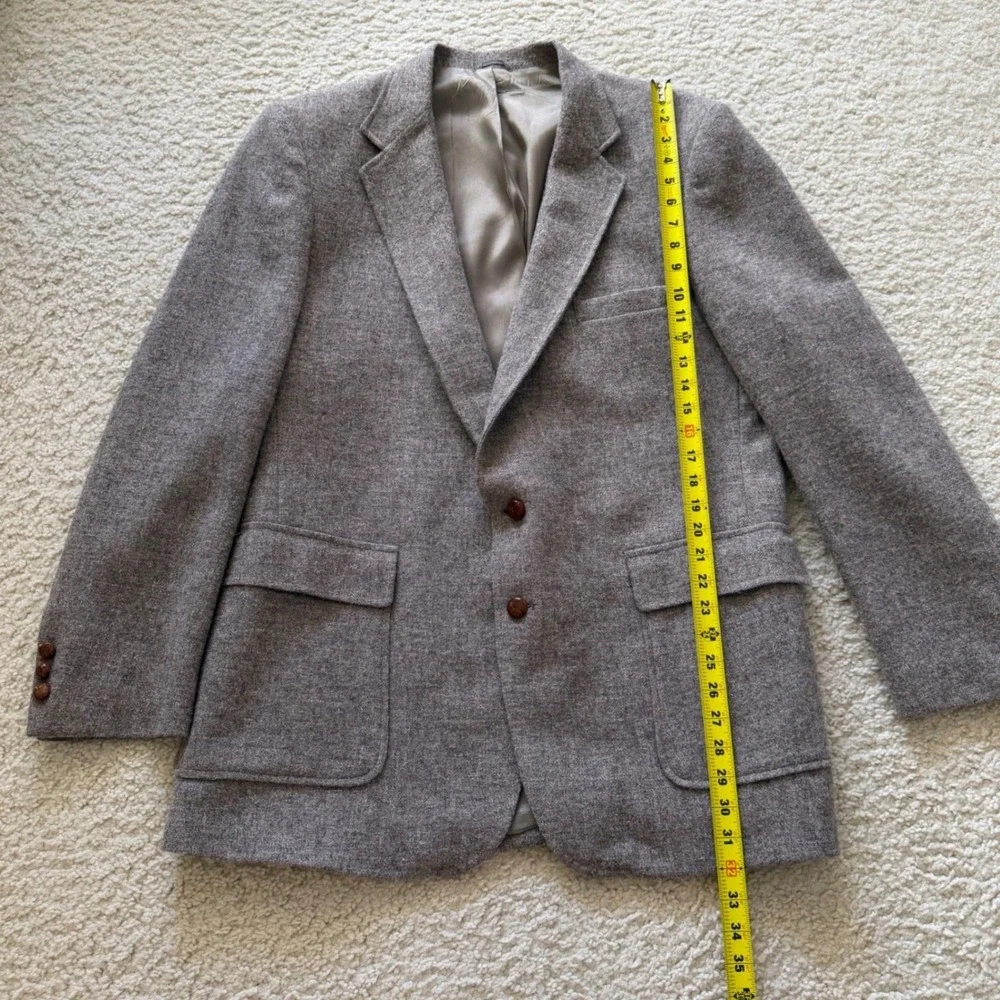 Rare Vintage Levis Mens Brown Tweed 100% Wool Blazer‎ with Leather Buttons 42R